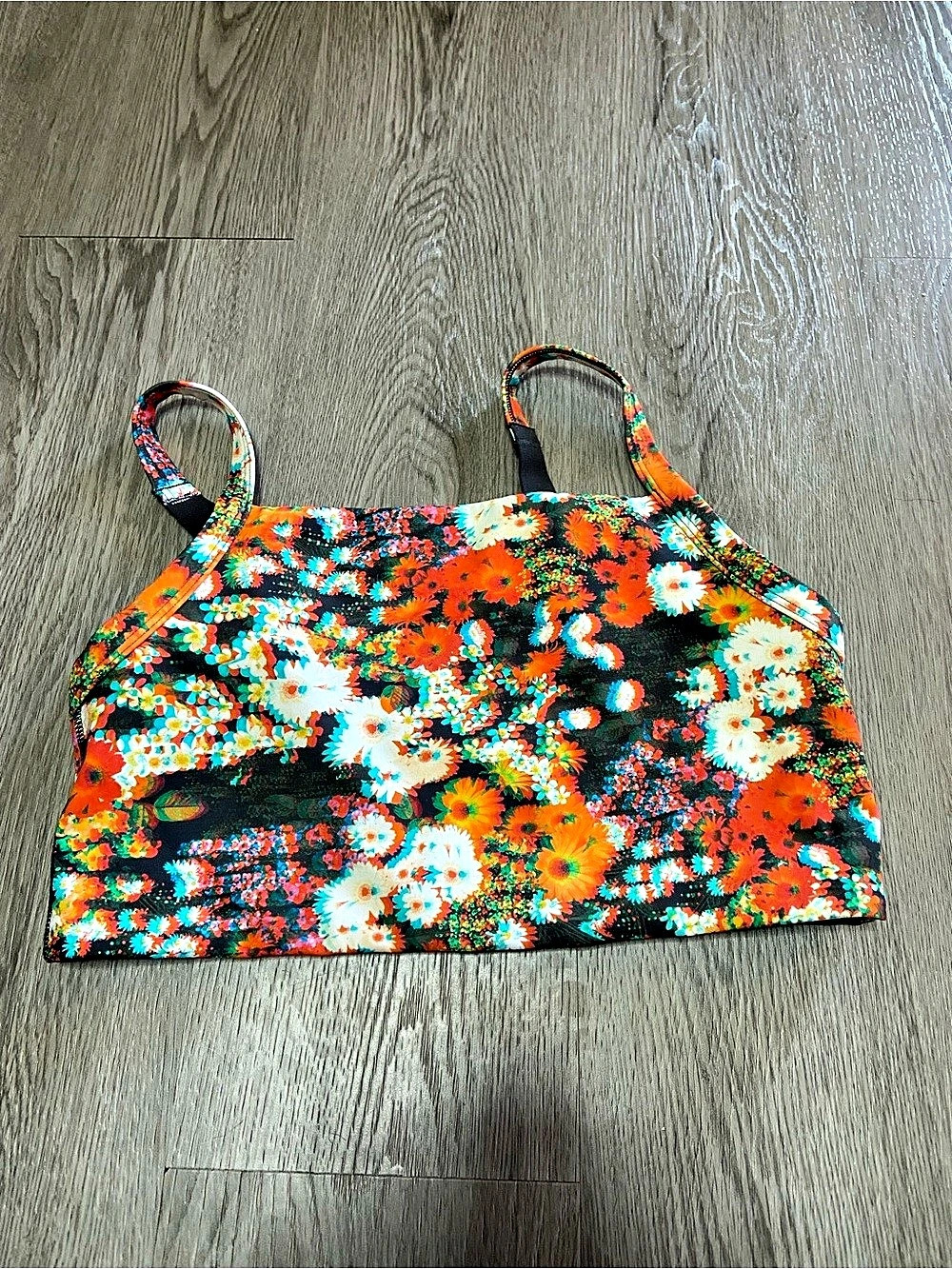 Offline by Aerie Floral Sports Bra Top in Black & Orange S